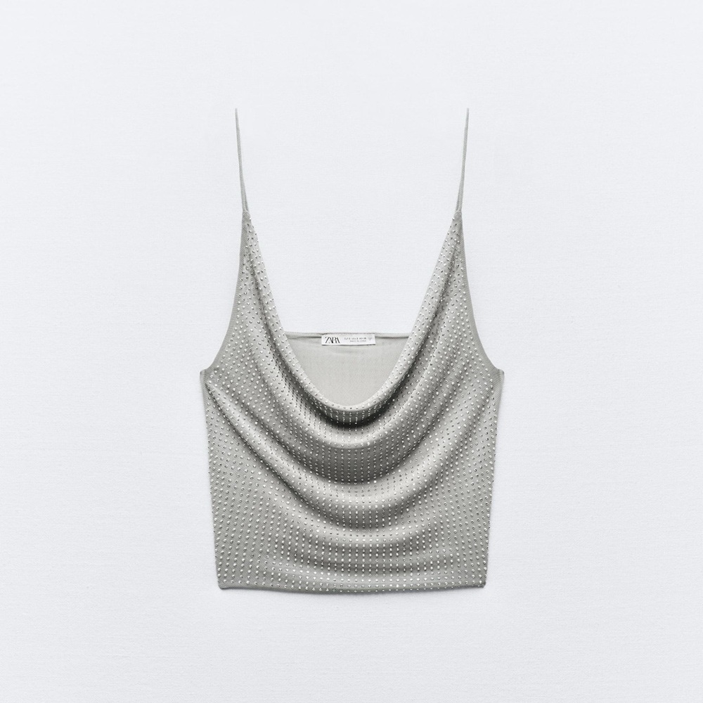 Zara Silver Embellished Cowl Neck Camisole